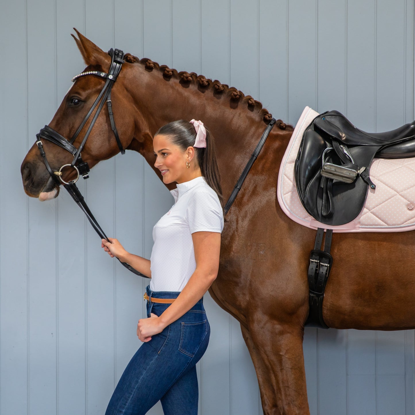 Lara Tweedie Pink Polka Dot Dressage Saddle Pad