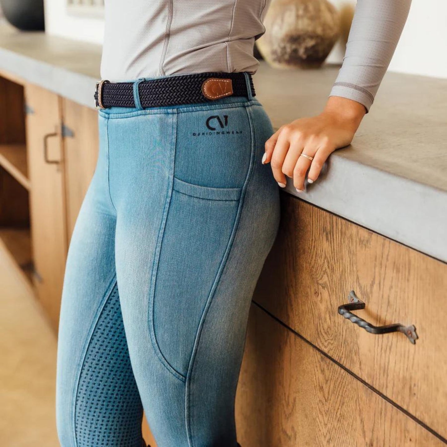 QJ Riding Wear Stella Denim Tights - EQ Saddlery