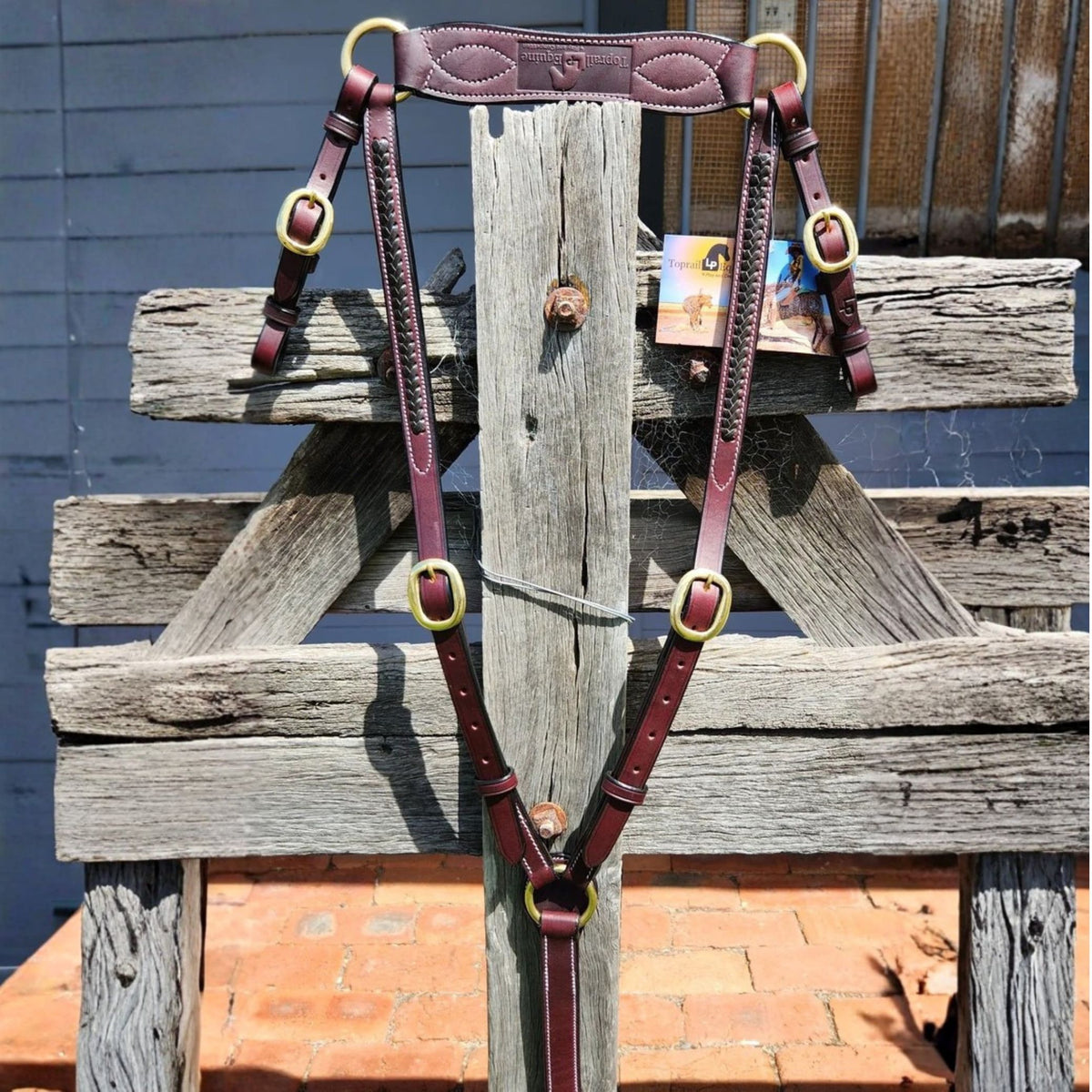 Toprail Leather Breastplate w Dark Contrast Plait
