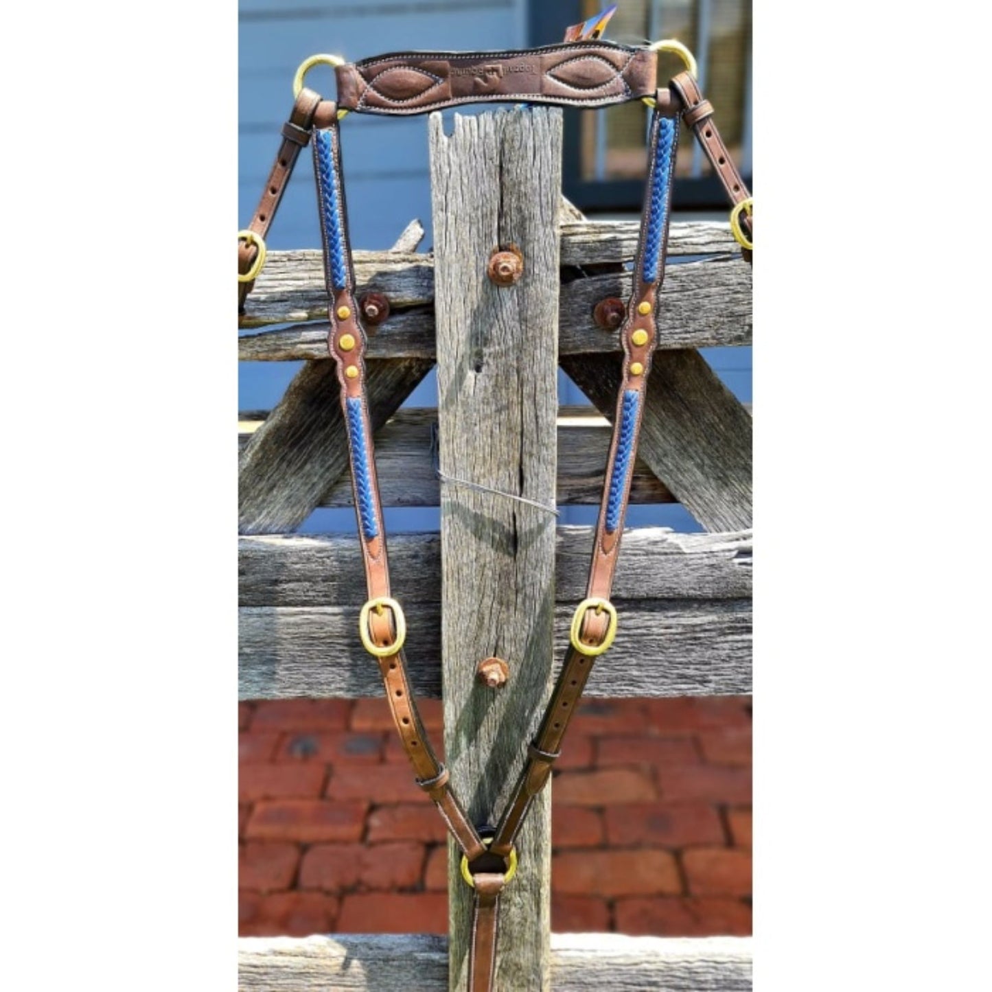 Toprail Leather Show Breastplate 3 Studs with Plait Detail - EQ Saddlery