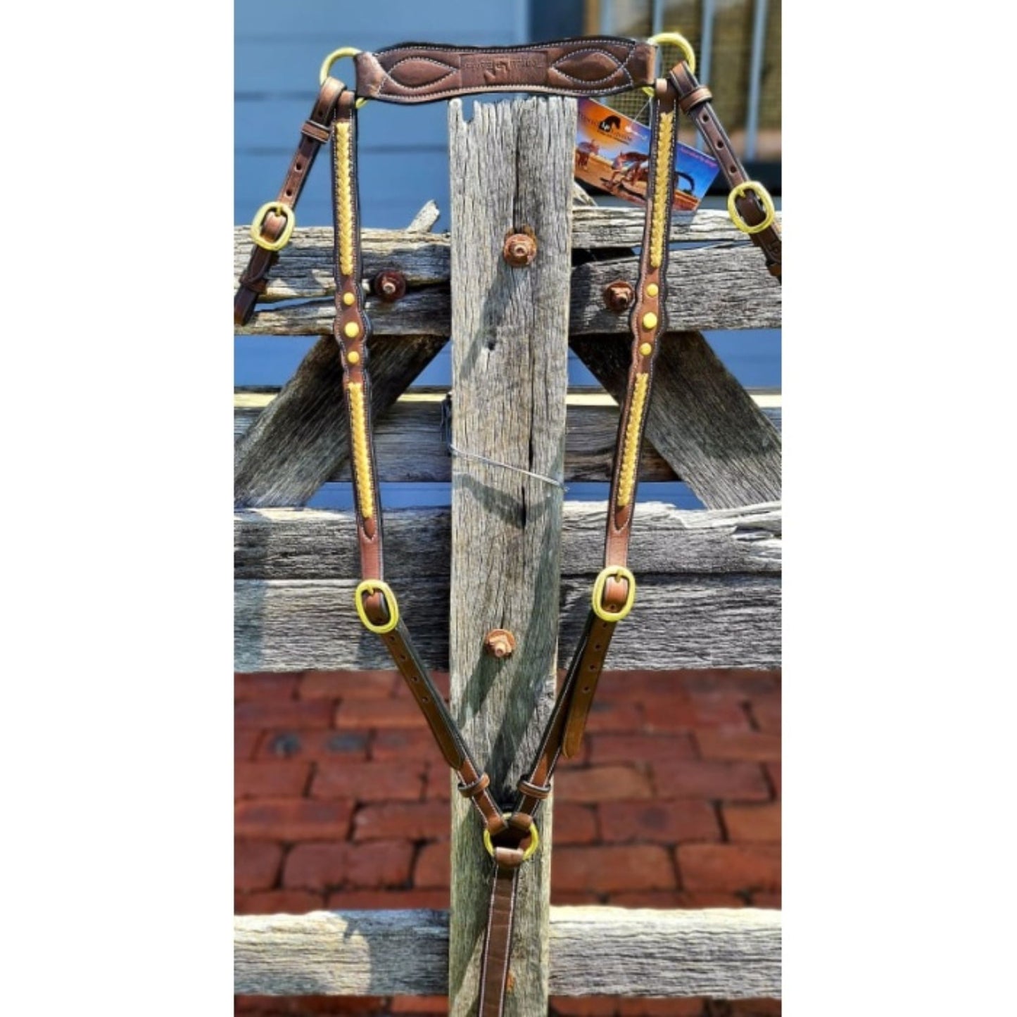 Toprail Leather Show Breastplate 3 Studs with Plait Detail - EQ Saddlery