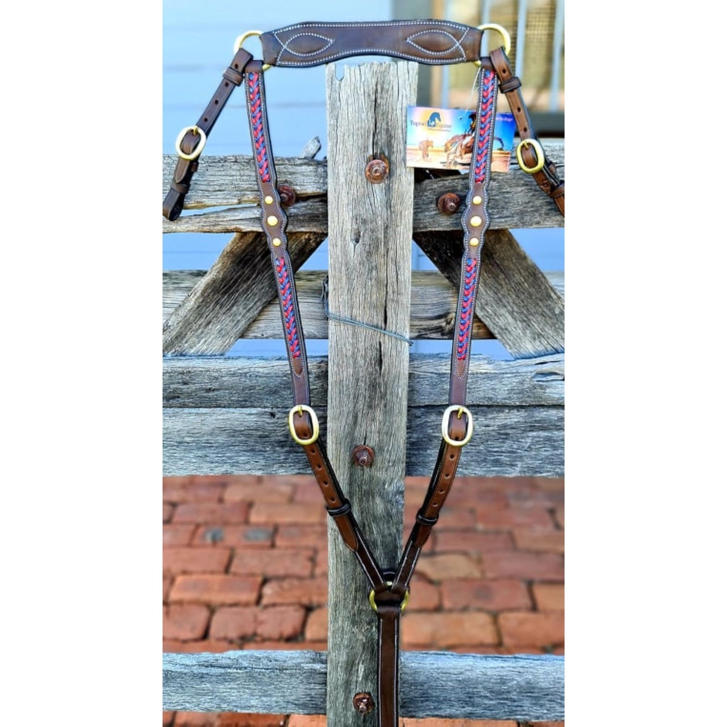 Toprail Leather Show Breastplate 3 Studs with Plait Detail - EQ Saddlery