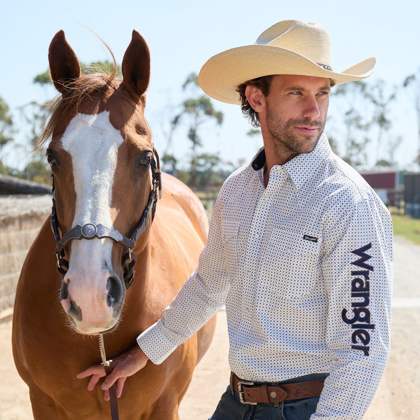 Wrangler Mens Brent Print Logo Western Long Sleeve Shirt - EQ Saddlery