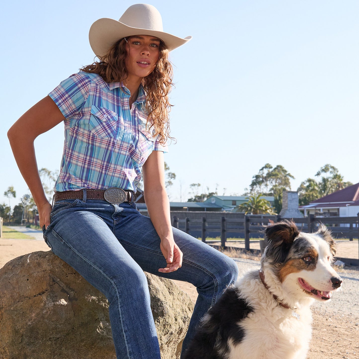 Wrangler Womens Emily Check Western Short Sleeve Shirt - EQ Saddlery