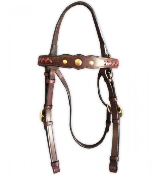 Toprail Leather Show Bridle 3 Studs with Plait Detail - EQ Saddlery
