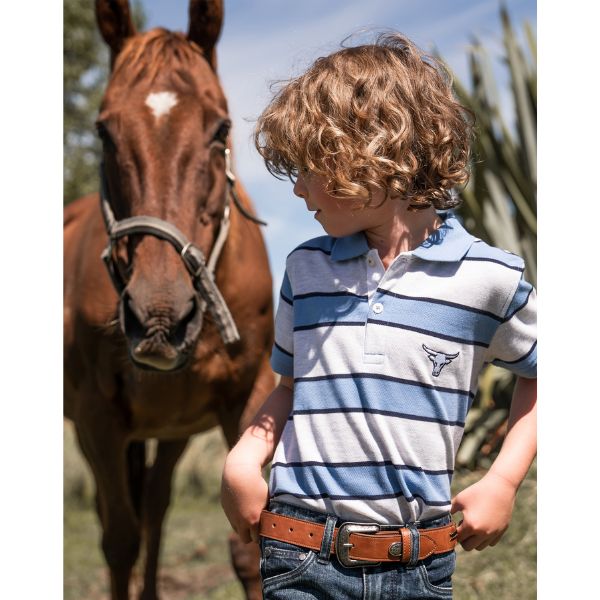 Pure Western Boys Jones Short Sleeve Polo White/Blue Marle - EQ Saddlery