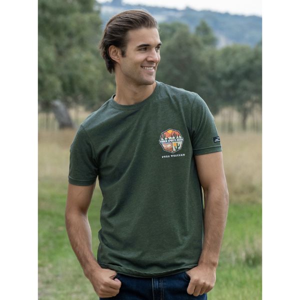 Pure Western Mens Hutchinson Short Sleeve Tee Green Marle - EQ Saddlery