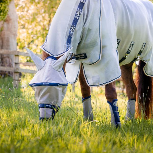 Rambo Flymask Plus non treated Silver/Navy - EQ Saddlery