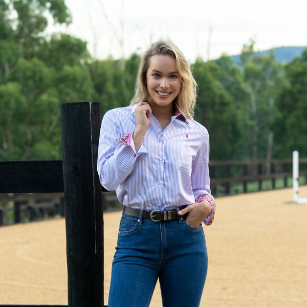 Thomas Cook Viola Long Sleeve Shirt Lilac/White - EQ Saddlery