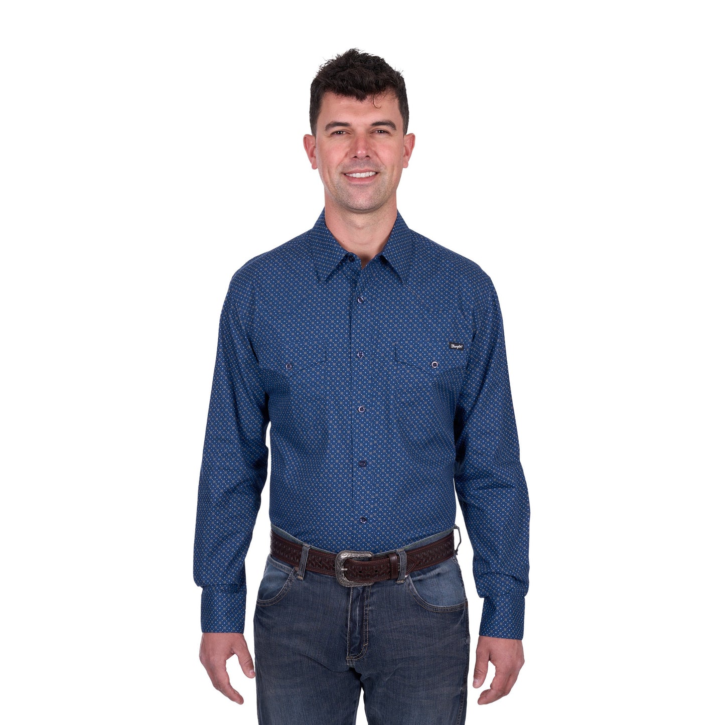 Wrangler Mens Eric Print Western Button Down Long Sleeve Shirt - EQ Saddlery