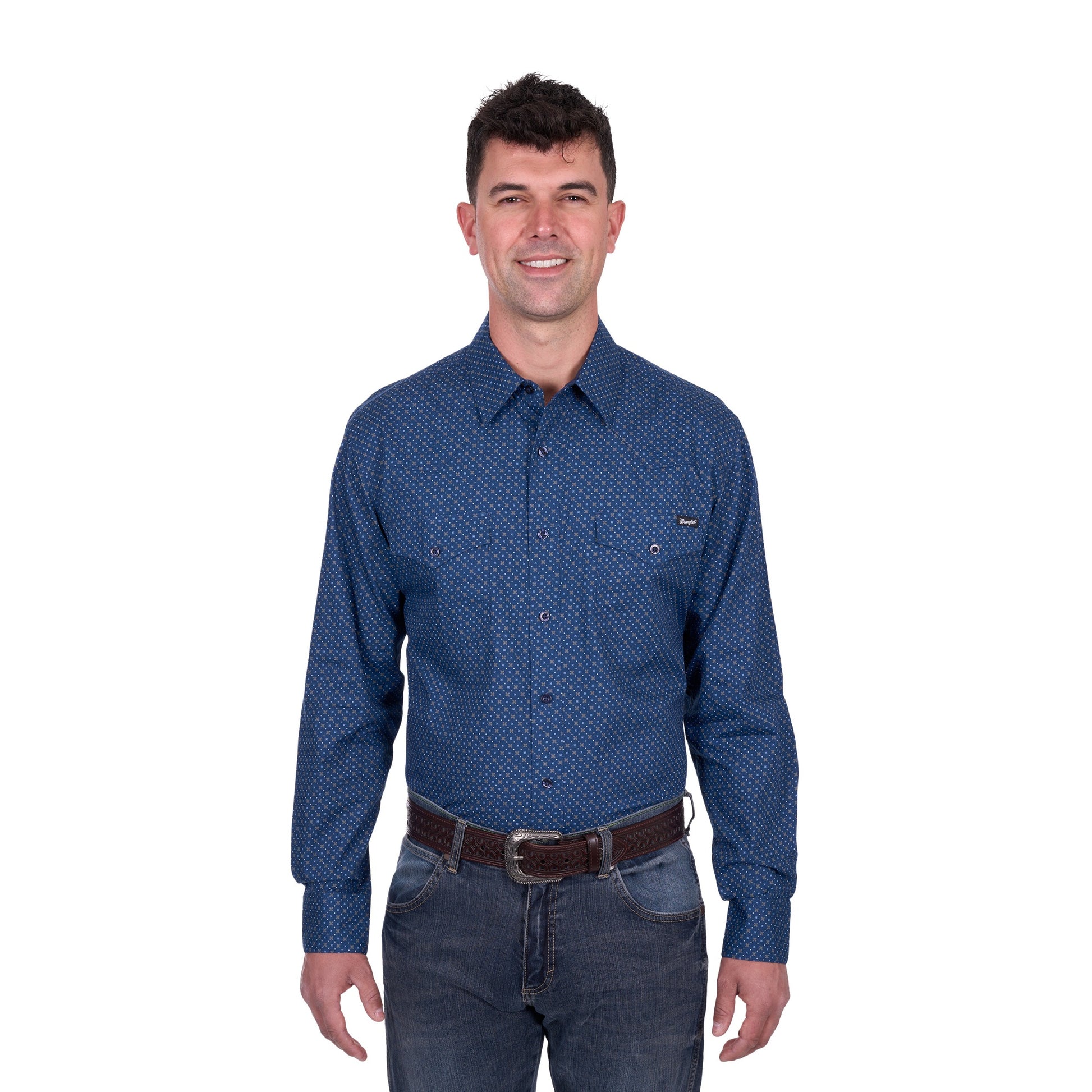 Wrangler Mens Eric Print Western Button Down Long Sleeve Shirt - EQ Saddlery