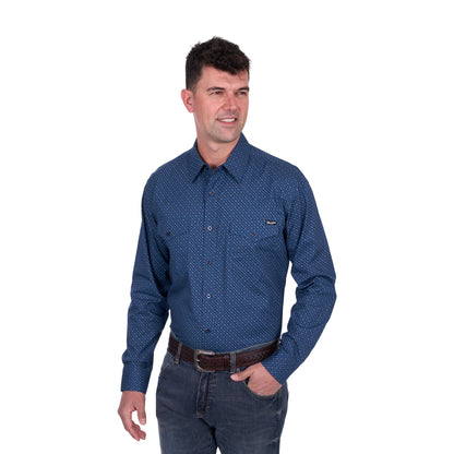 Wrangler Mens Eric Print Western Button Down Long Sleeve Shirt - EQ Saddlery