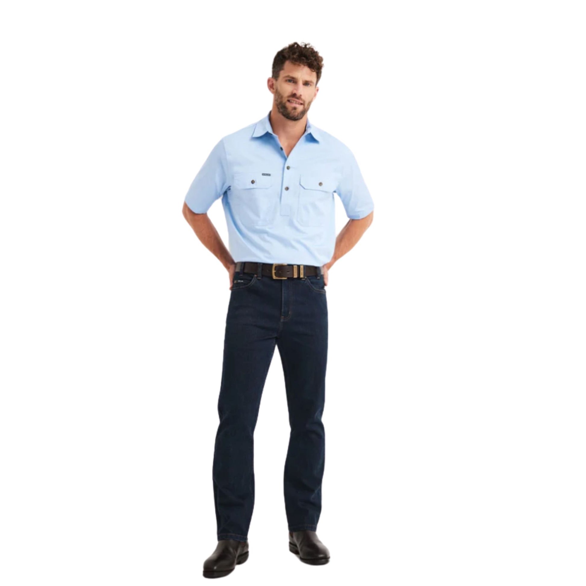 RB Sellars Mens Burton Half Button Short Sleeve Light Weight Workshirt - EQ Saddlery