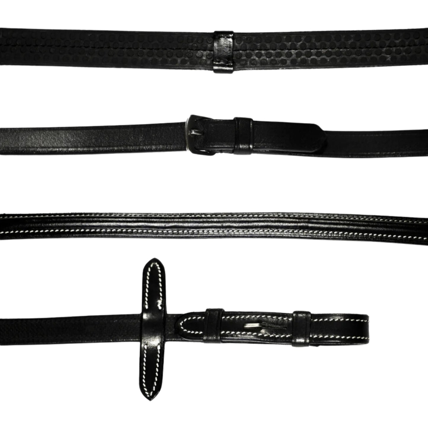 Lumiere White Stitching Leather n Rubber Grip Reins - EQ Saddlery