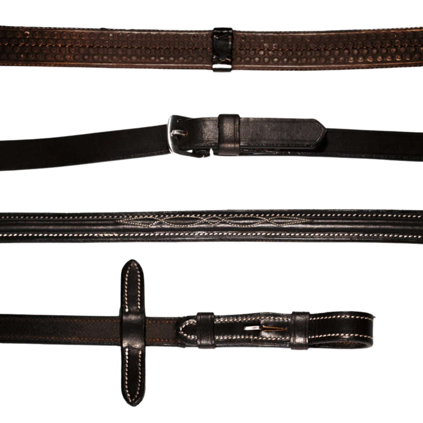 Lumiere White Stitching Leather n Rubber Grip Reins - EQ Saddlery