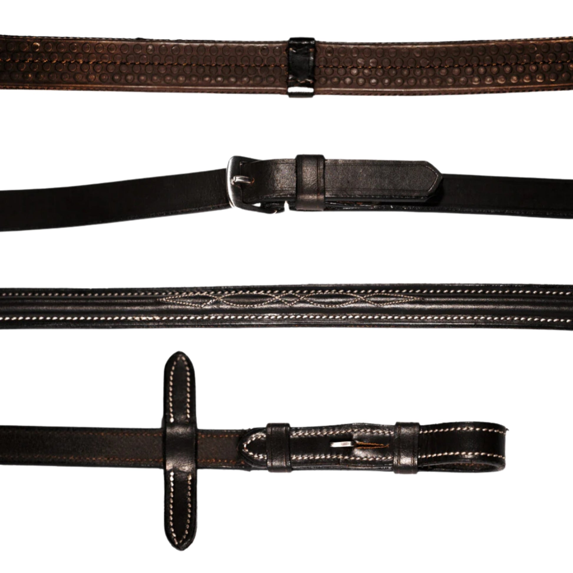 Lumiere White Stitching Leather n Rubber Grip Reins - EQ Saddlery