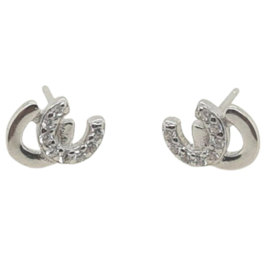 MCJ CZ Double Horseshoe Stud Earrings - EQ Saddlery