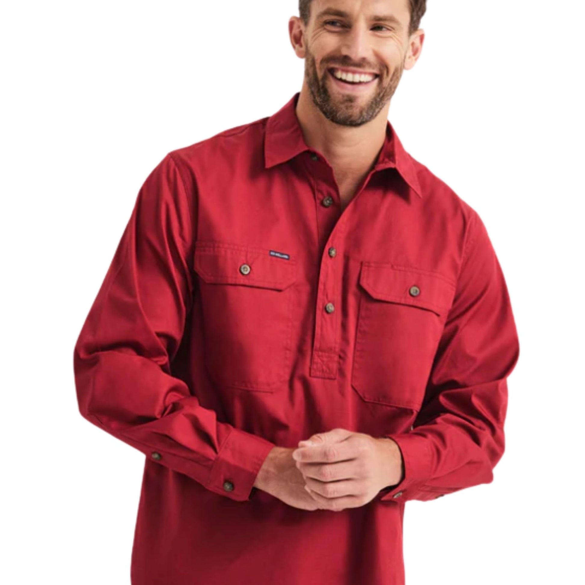 RB Sellars Mens Burton Half Button Long Sleeve Light Weight Workshirt - EQ Saddlery