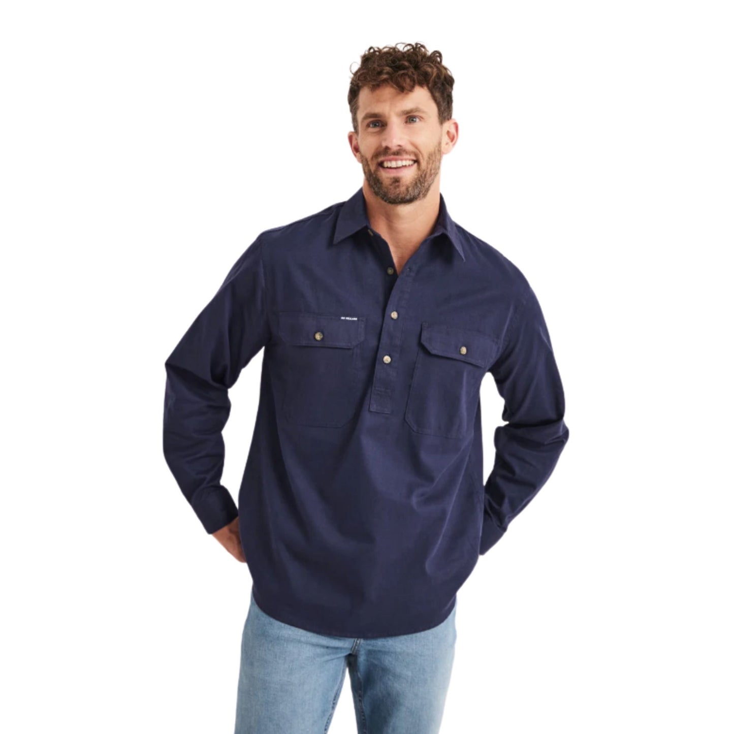 RB Sellars Mens Burton Half Button Long Sleeve Light Weight Workshirt - EQ Saddlery
