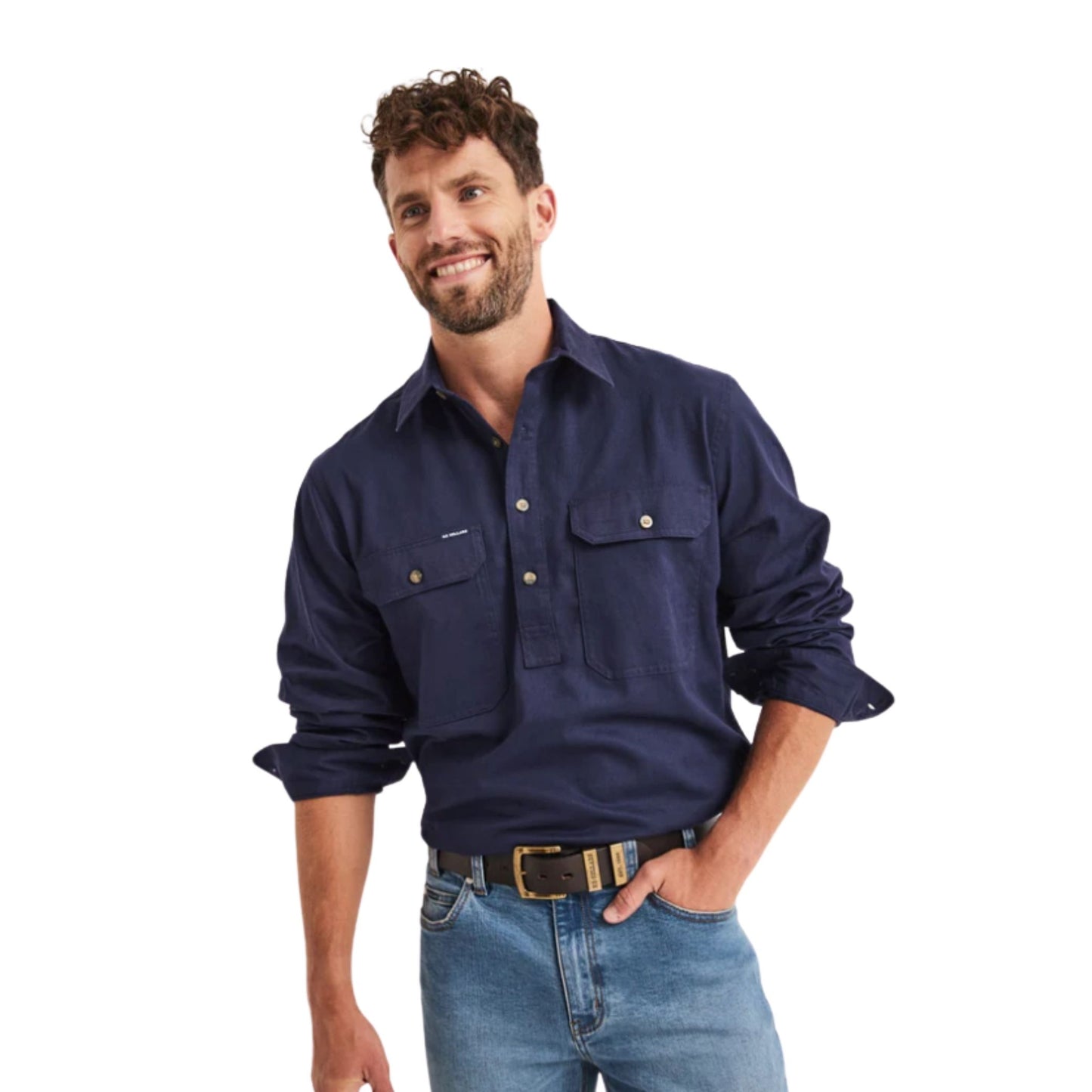 RB Sellars Mens Burton Half Button Long Sleeve Light Weight Workshirt - EQ Saddlery