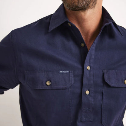 RB Sellars Mens Burton Half Button Long Sleeve Light Weight Workshirt - EQ Saddlery