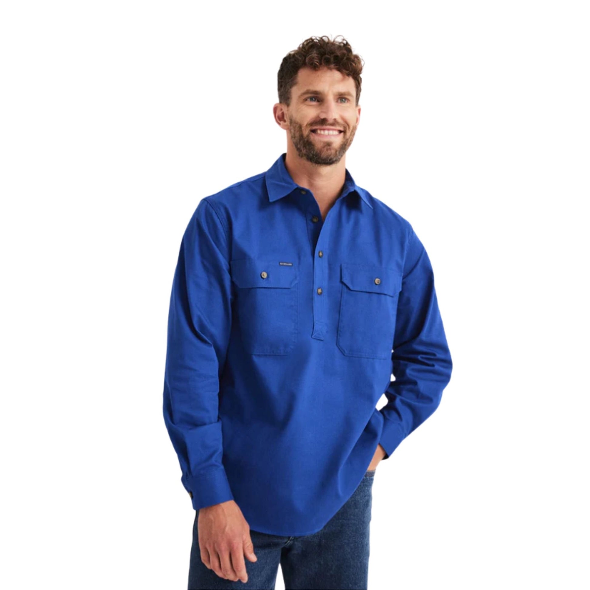 RB Sellars Mens Burton Half Button Long Sleeve Light Weight Workshirt - EQ Saddlery