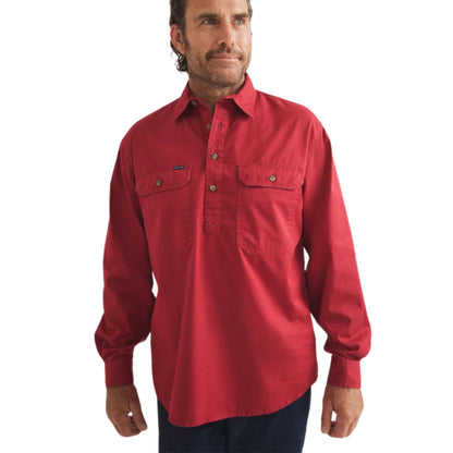 RB Sellars Mens Burton Half Button Long Sleeve Mid Weight Workshirt - EQ Saddlery