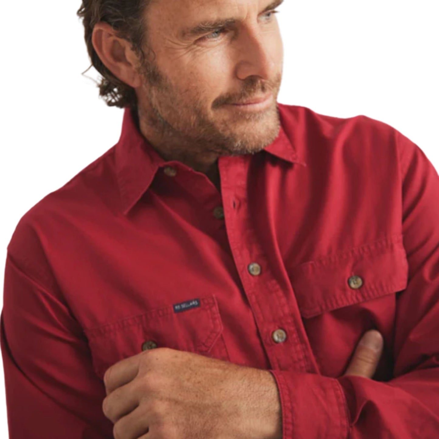 RB Sellars Mens Burton Half Button Long Sleeve Mid Weight Workshirt - EQ Saddlery