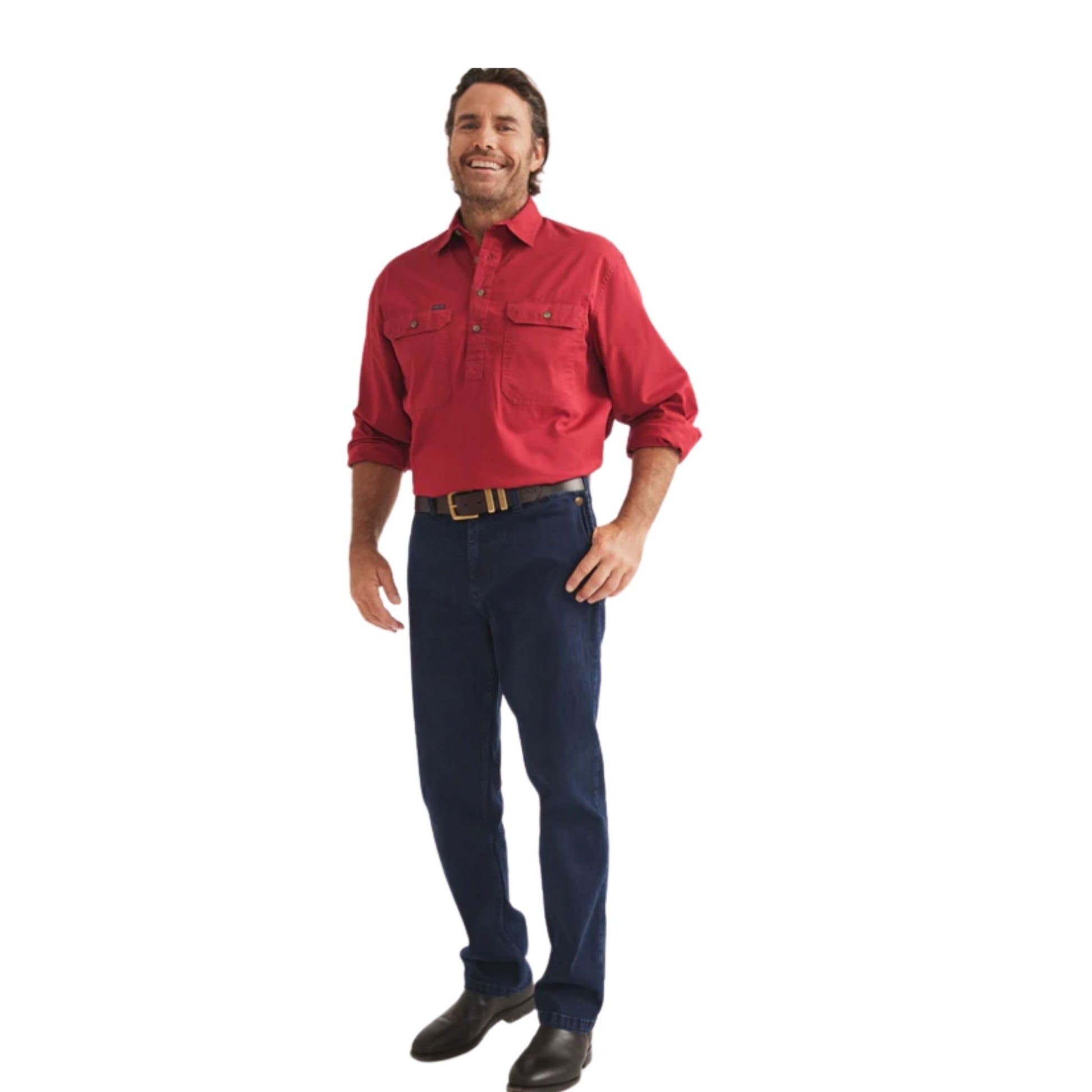 RB Sellars Mens Burton Half Button Long Sleeve Mid Weight Workshirt - EQ Saddlery