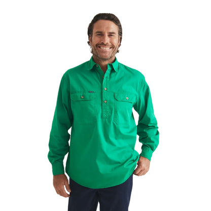 RB Sellars Mens Burton Half Button Long Sleeve Mid Weight Workshirt - EQ Saddlery