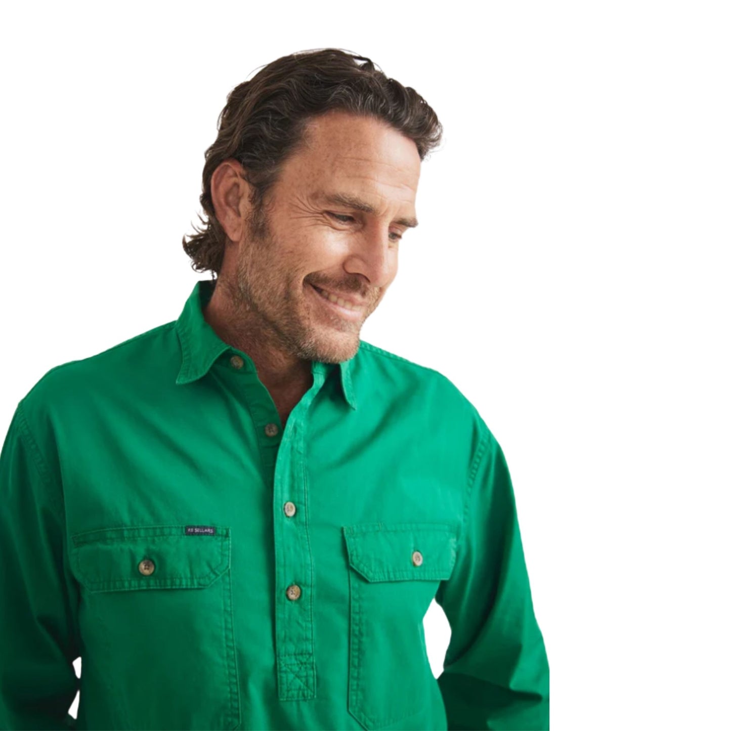 RB Sellars Mens Burton Half Button Long Sleeve Mid Weight Workshirt - EQ Saddlery