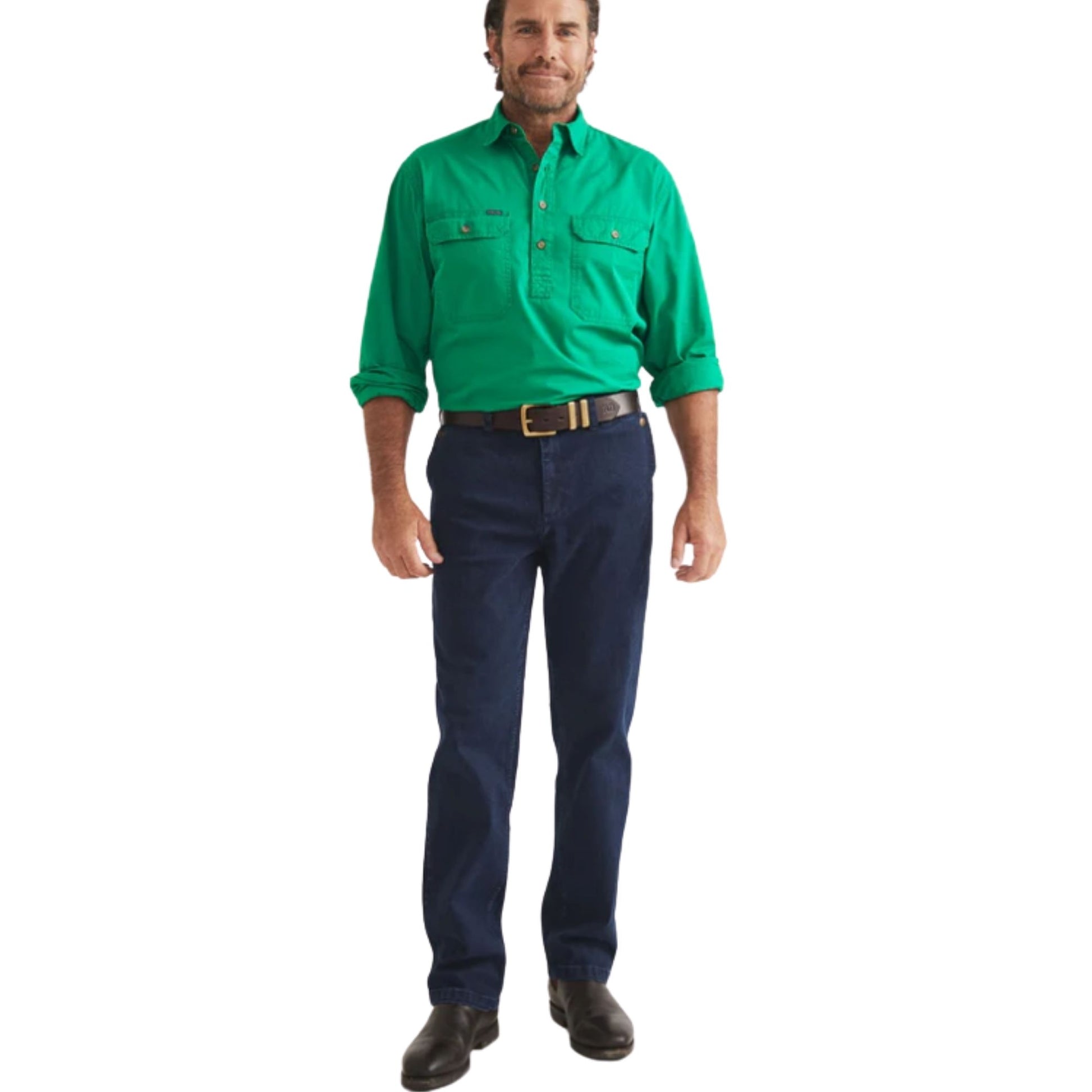 RB Sellars Mens Burton Half Button Long Sleeve Mid Weight Workshirt - EQ Saddlery