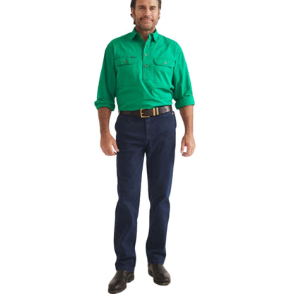 RB Sellars Mens Burton Half Button Long Sleeve Mid Weight Workshirt - EQ Saddlery