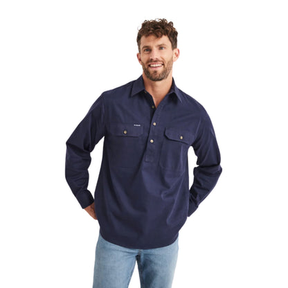 RB Sellars Mens Burton Half Button Long Sleeve Mid Weight Workshirt - EQ Saddlery