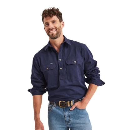 RB Sellars Mens Burton Half Button Long Sleeve Mid Weight Workshirt - EQ Saddlery