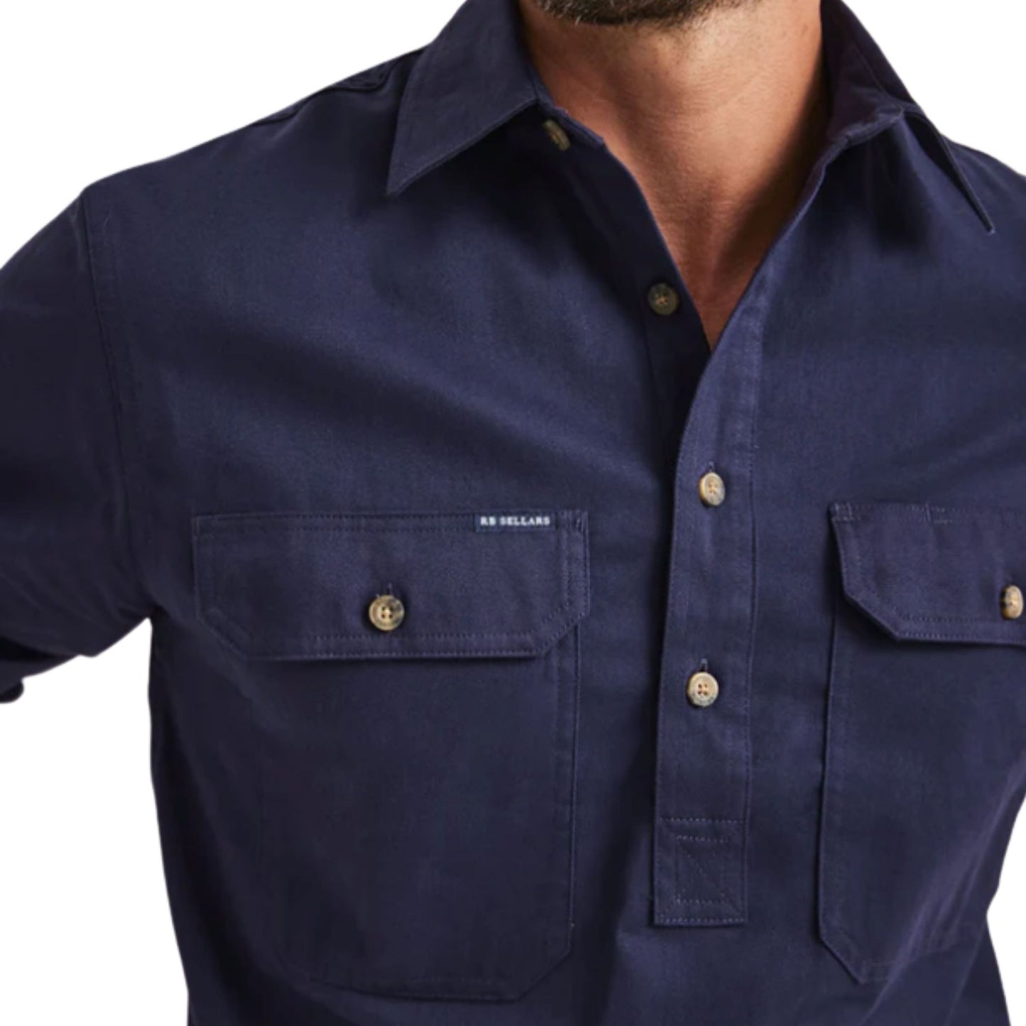 RB Sellars Mens Burton Half Button Long Sleeve Mid Weight Workshirt - EQ Saddlery