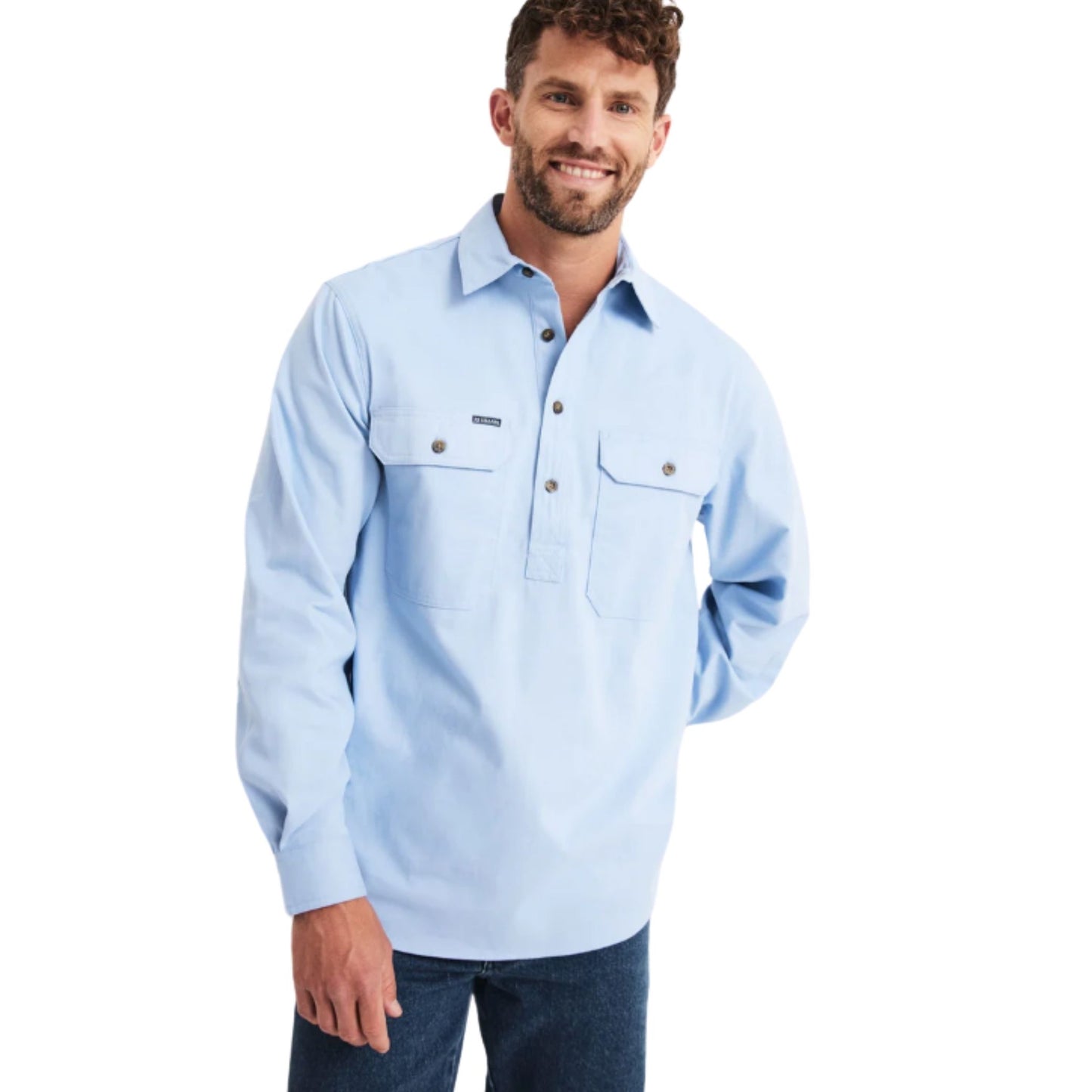 RB Sellars Mens Burton Half Button Long Sleeve Mid Weight Workshirt - EQ Saddlery