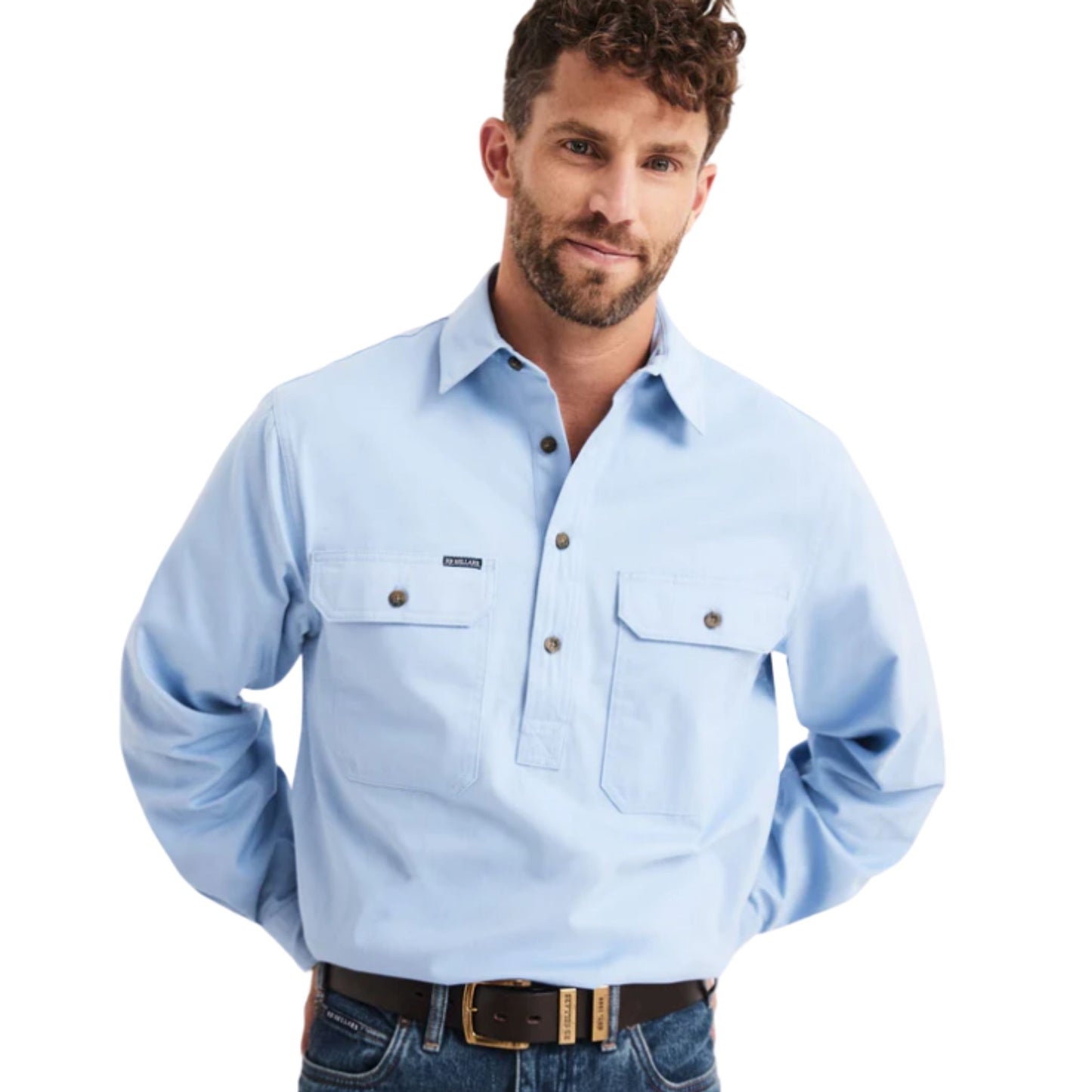 RB Sellars Mens Burton Half Button Long Sleeve Mid Weight Workshirt - EQ Saddlery