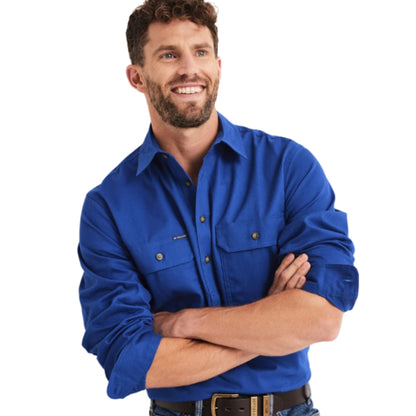 RB Sellars Mens Burton Half Button Long Sleeve Mid Weight Workshirt - EQ Saddlery
