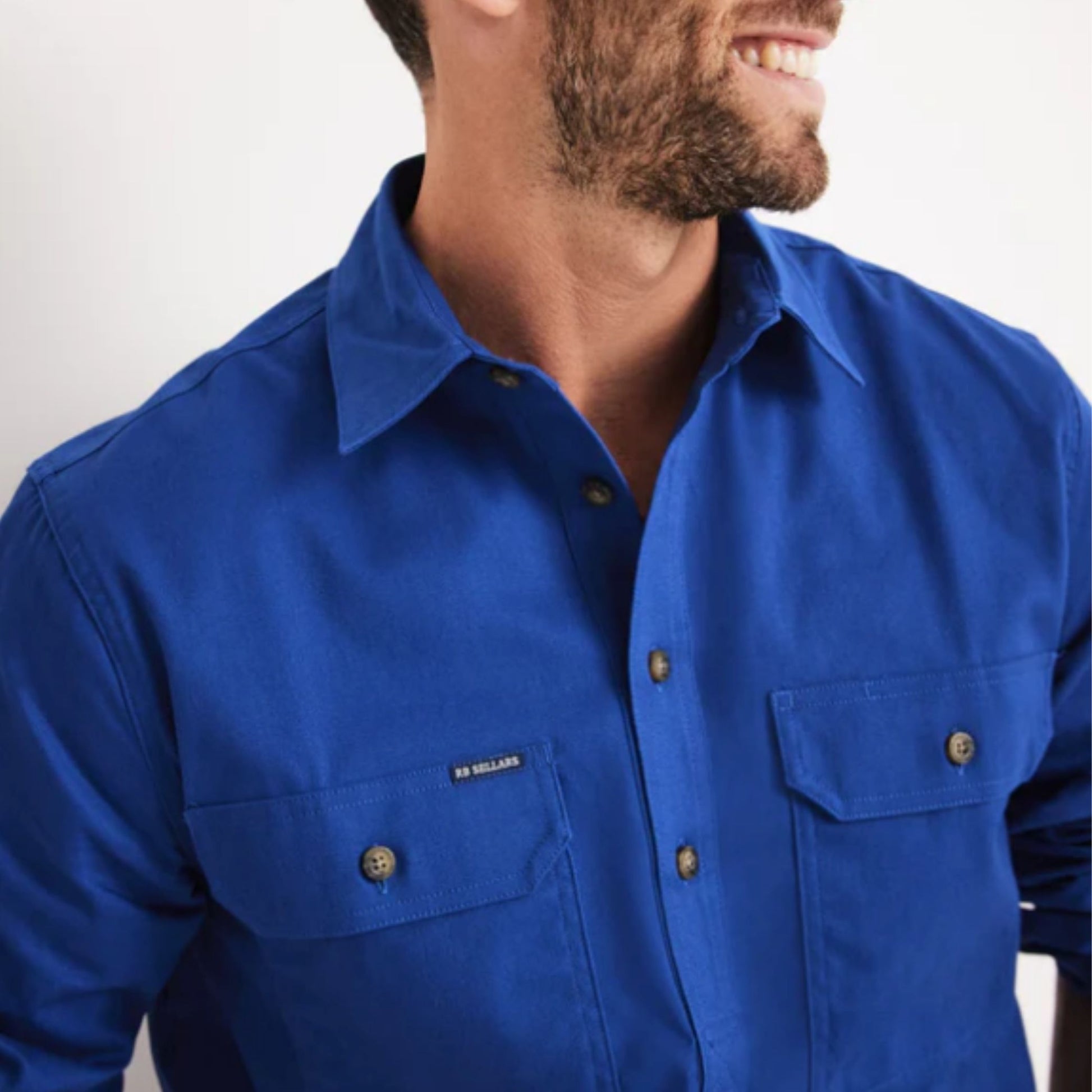 RB Sellars Mens Burton Half Button Long Sleeve Mid Weight Workshirt - EQ Saddlery
