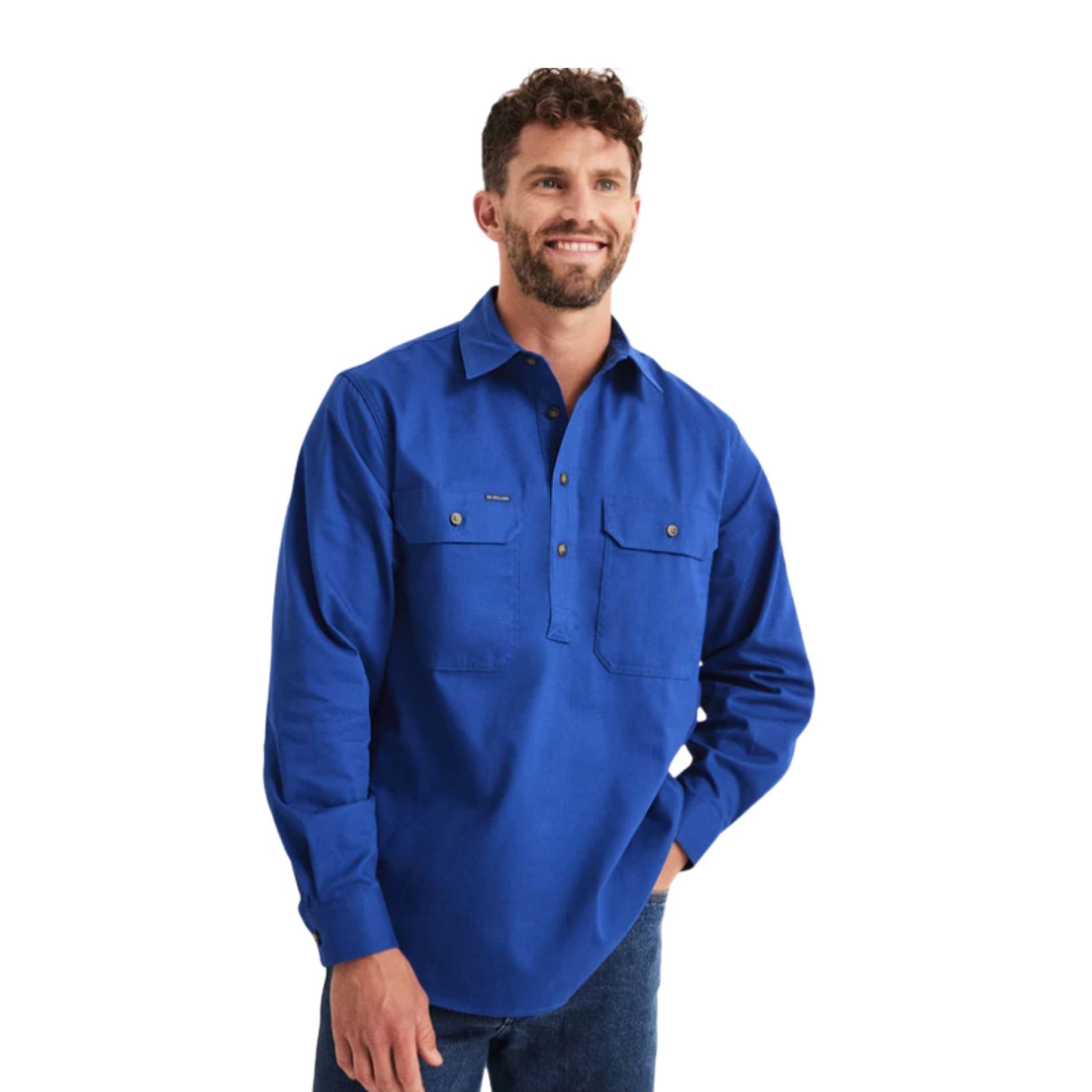 RB Sellars Mens Burton Half Button Long Sleeve Mid Weight Workshirt - EQ Saddlery