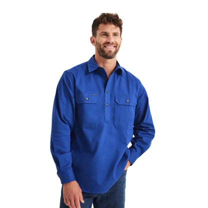 RB Sellars Mens Burton Half Button Long Sleeve Mid Weight Workshirt - EQ Saddlery