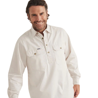 RB Sellars Mens Burton Half Button Long Sleeve Mid Weight Workshirt - EQ Saddlery