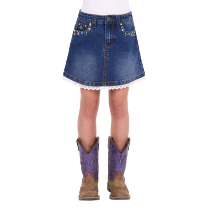 Pure Western Girls Bronte Lace Trim Denim Skirt
