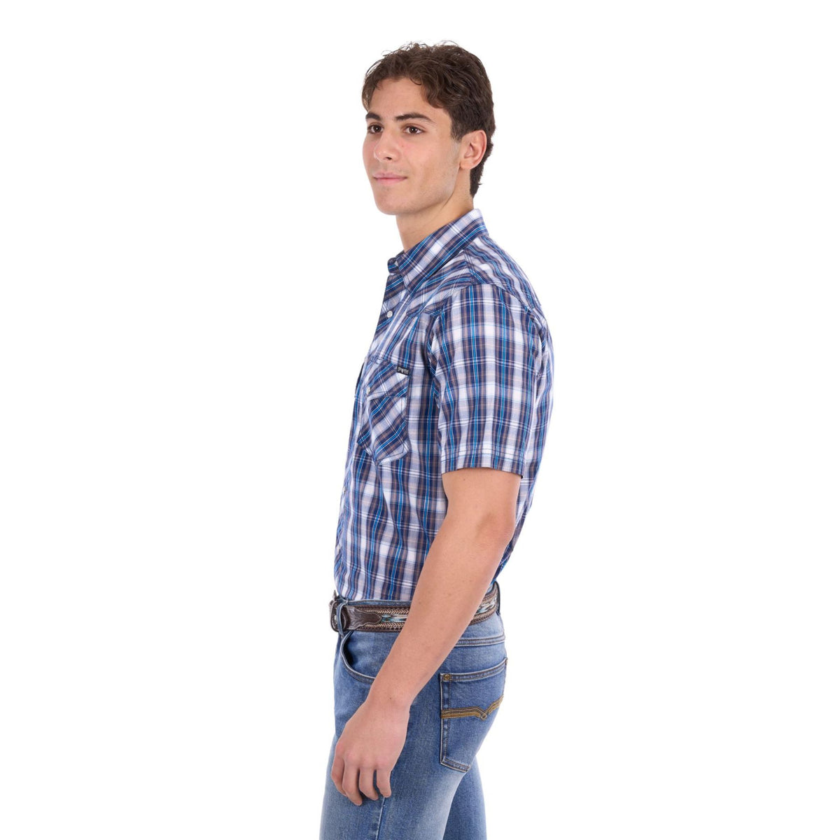 Pure Western Mens Larry Check Western Short Sleeve Shirt