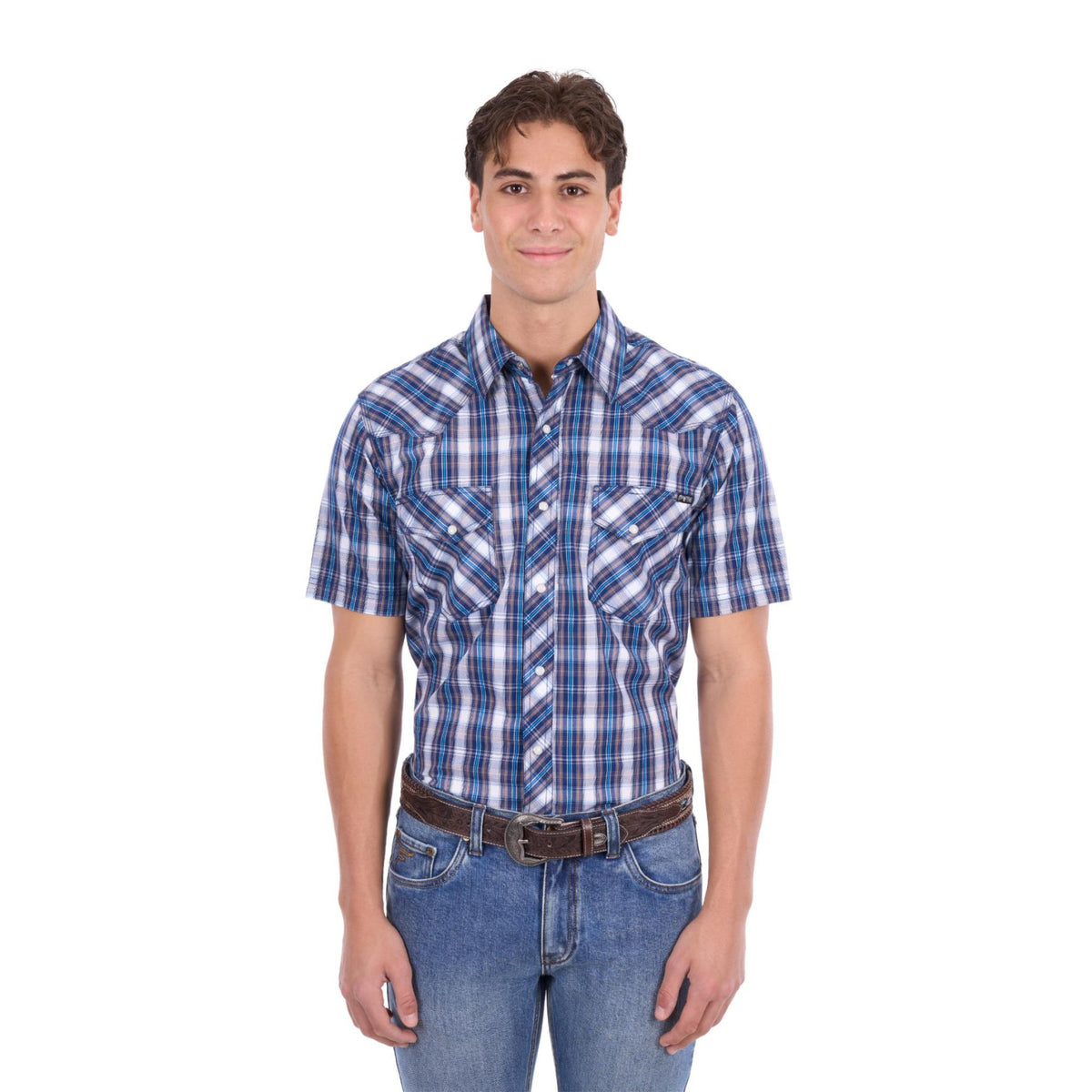 Pure Western Mens Larry Check Western Short Sleeve Shirt