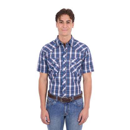Pure Western Mens Larry Check Western Short Sleeve Shirt