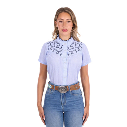 Pure Western Womens Kara Stripe Western Short Sleeve Shirt