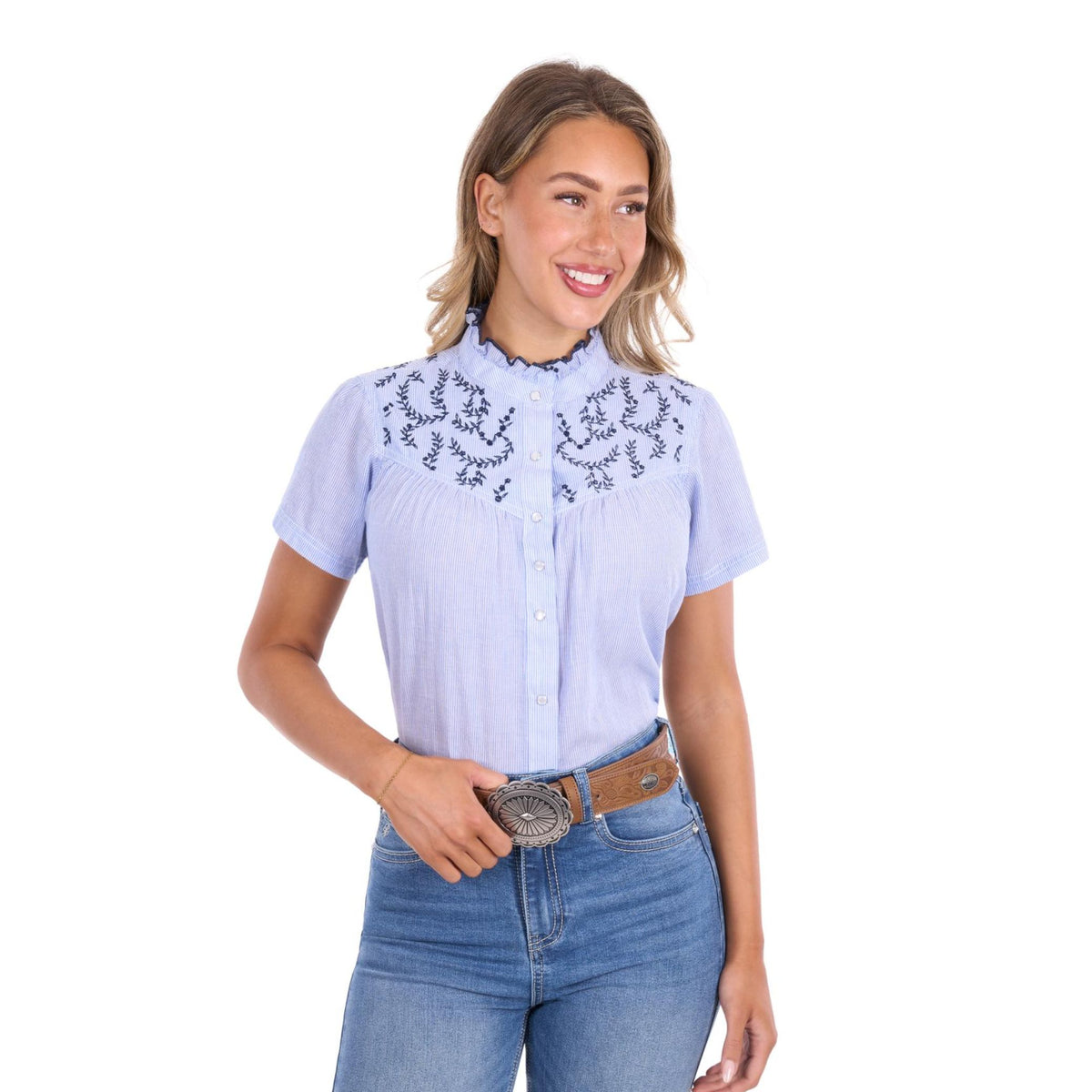 Pure Western Womens Kara Stripe Western Short Sleeve Shirt