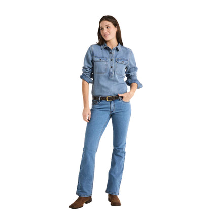 RB Sellars Womens Oaklands Half Button Long Sleeve Workshirt